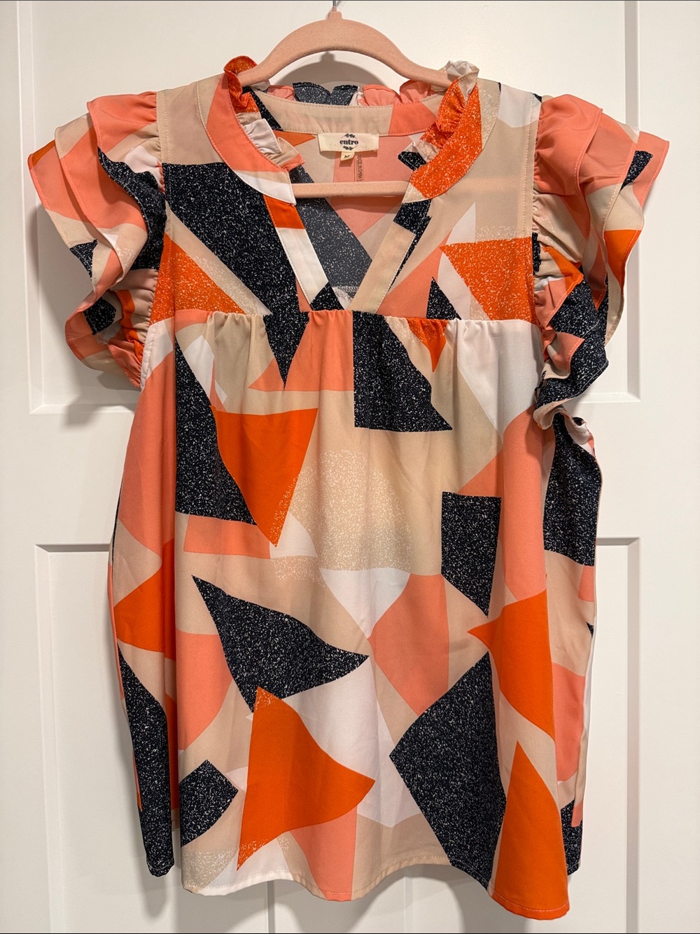 entro Coral and Black Printed Blouse